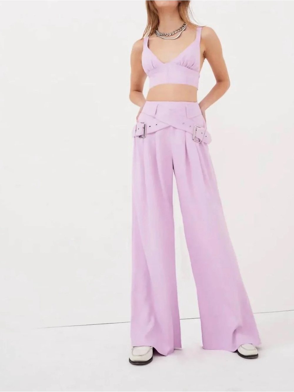 For Love & Lemons - Natasha Wide Leg Pant With Belt NWT Size XL Lilac